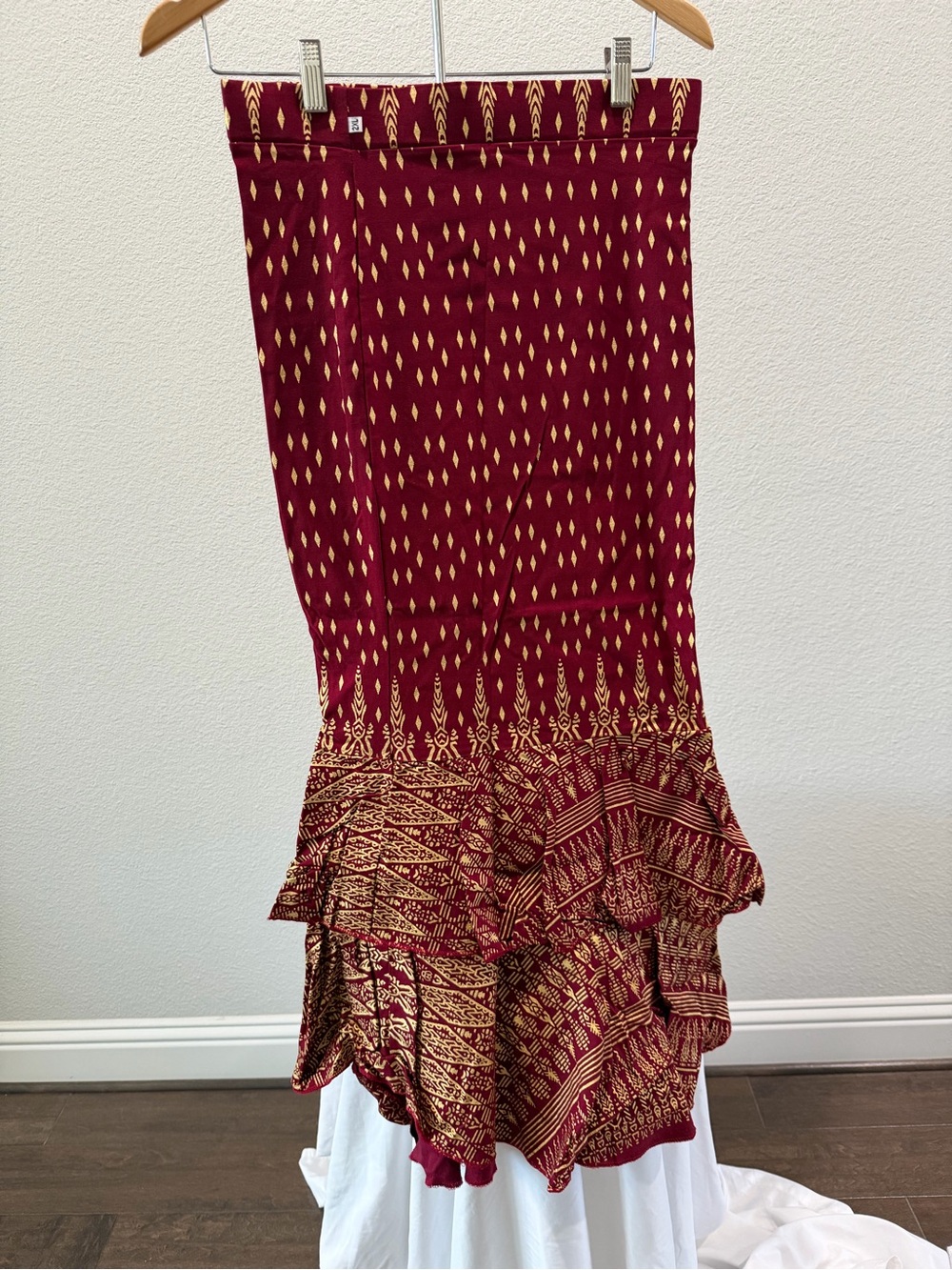 Burgundy & Gold Traditional Thai Wrap Skirt